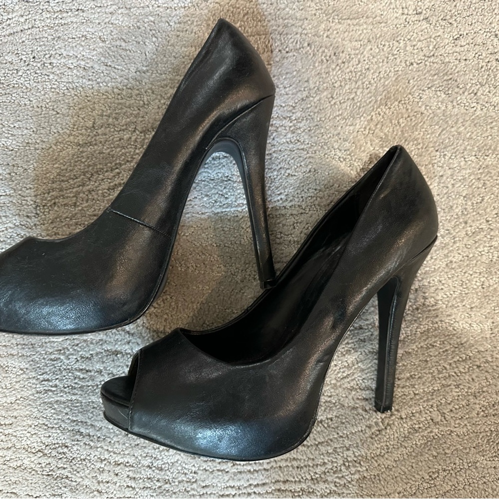 Black Stiletto Peep-Toe Pumps with Platform